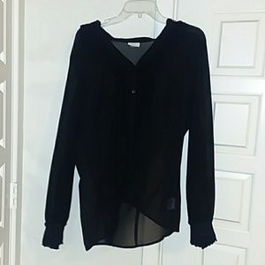 A see through black button up